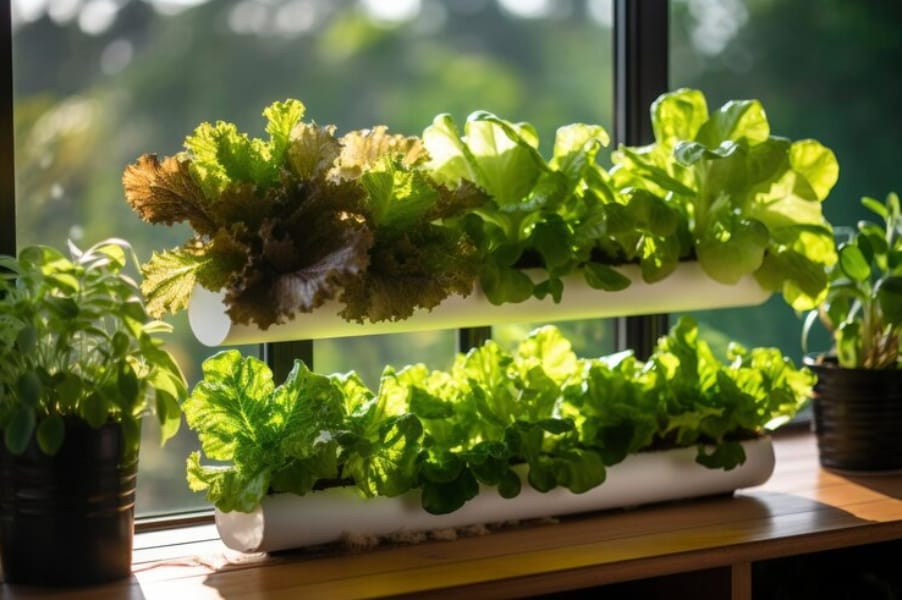indoor lettuce garden beside the window