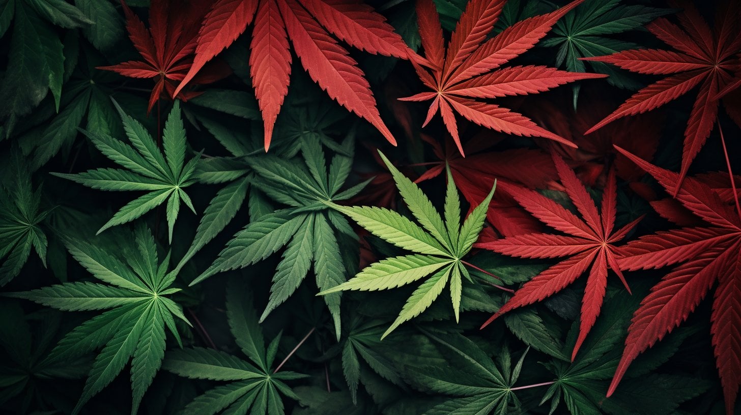 Japanese maple and cannabis leaves
