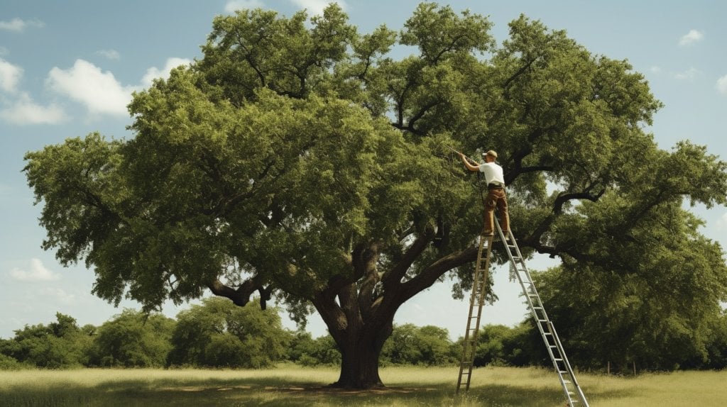 a man taking care the pecan tree