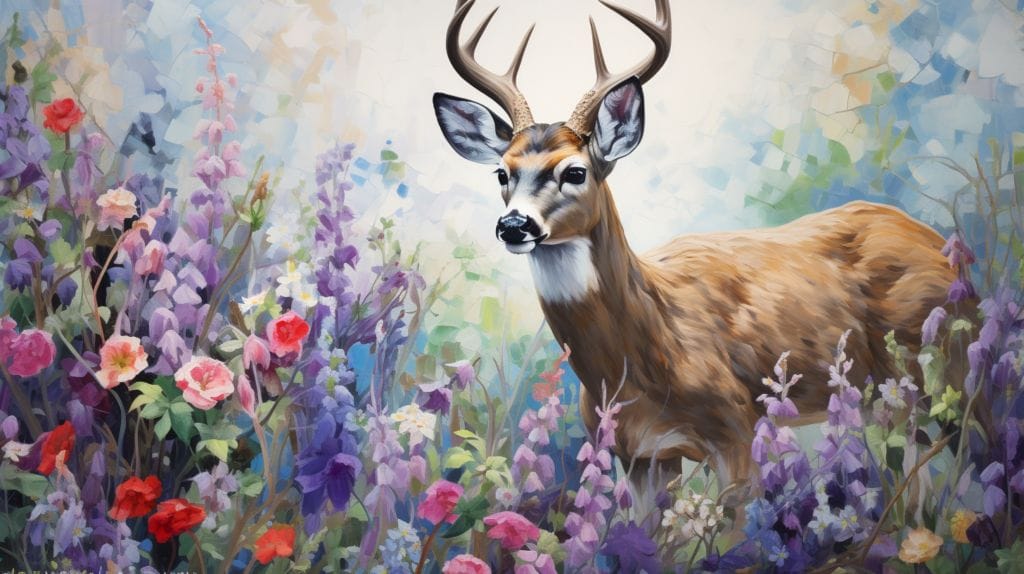 Deer surrounded by flowers
