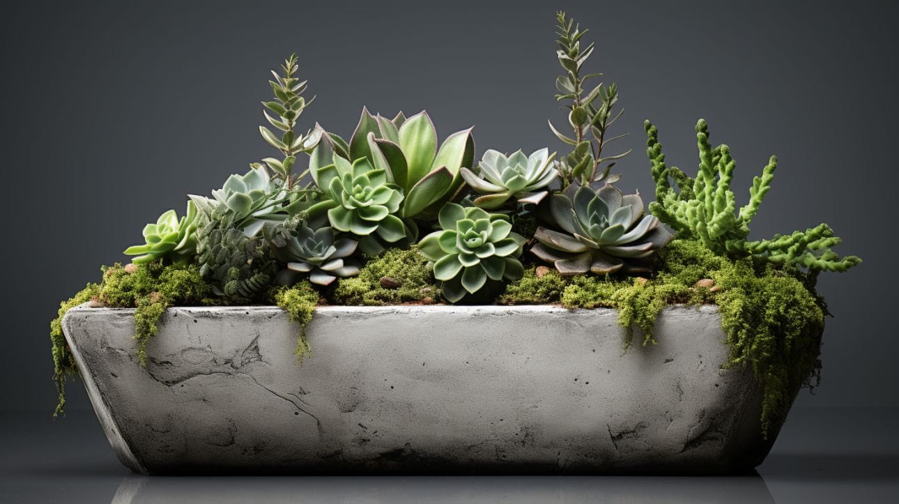 Durable cement planters with thriving plants