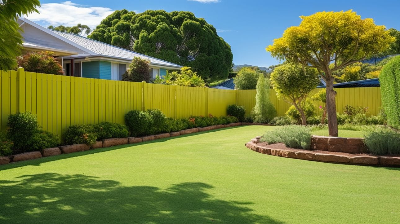 a lawn with fence without foxtail weeds