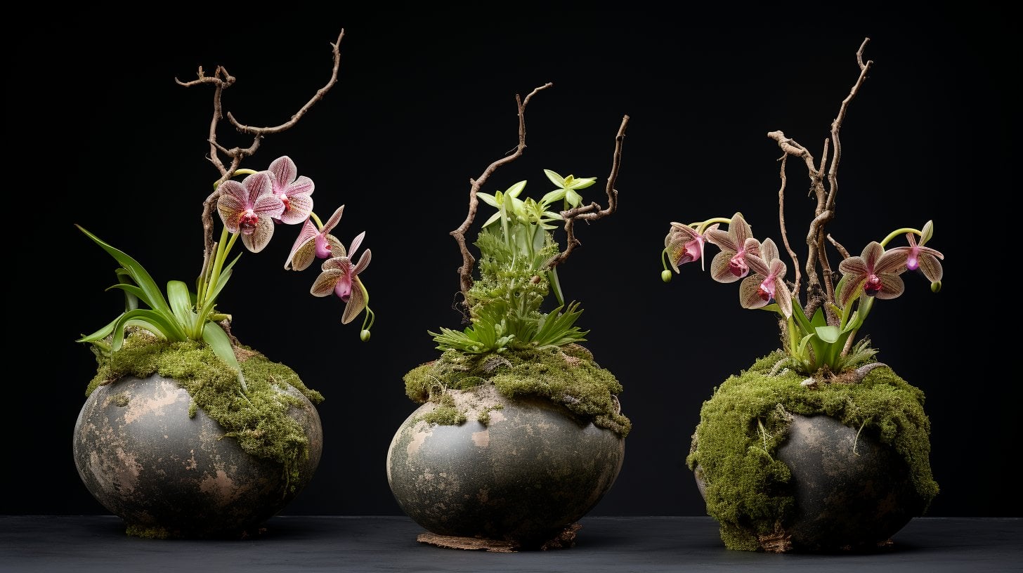 orchid pots with algae