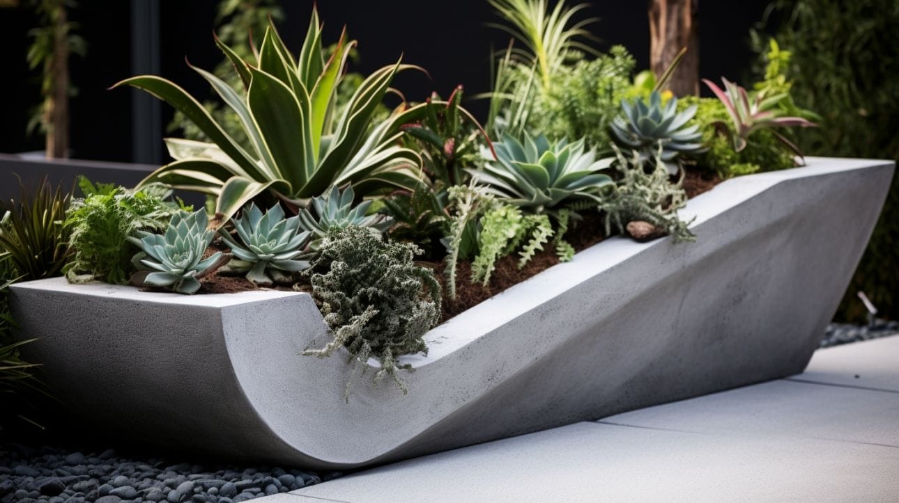 Uniquely-Shaped DIY concrete planter box.