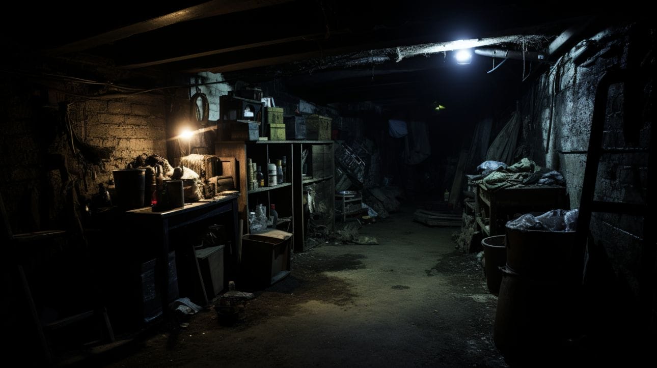 a dimly lit, damp basement