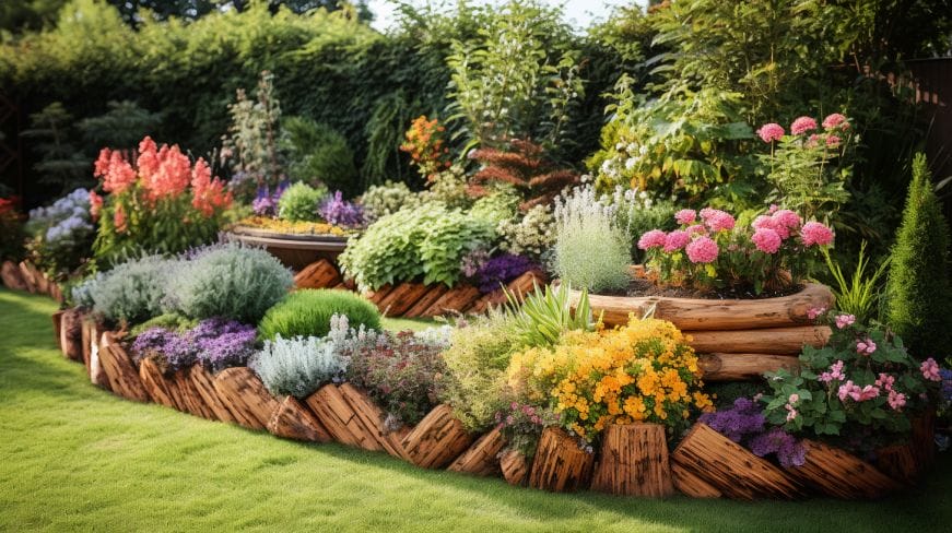 Creatively designed wooden garden borders.