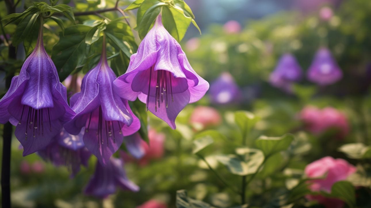 Hanging bell-shaped flowers define with exquisite flaps and pretty curves