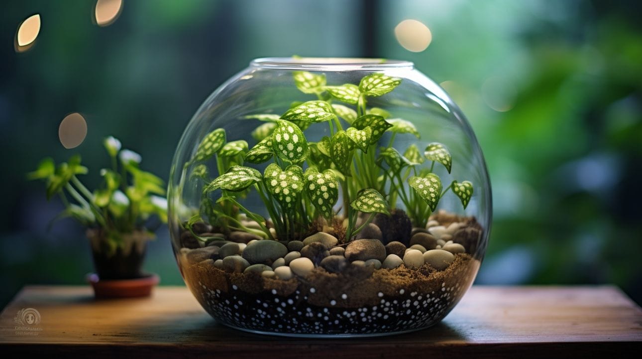 Polka dot plant terrarium in a table