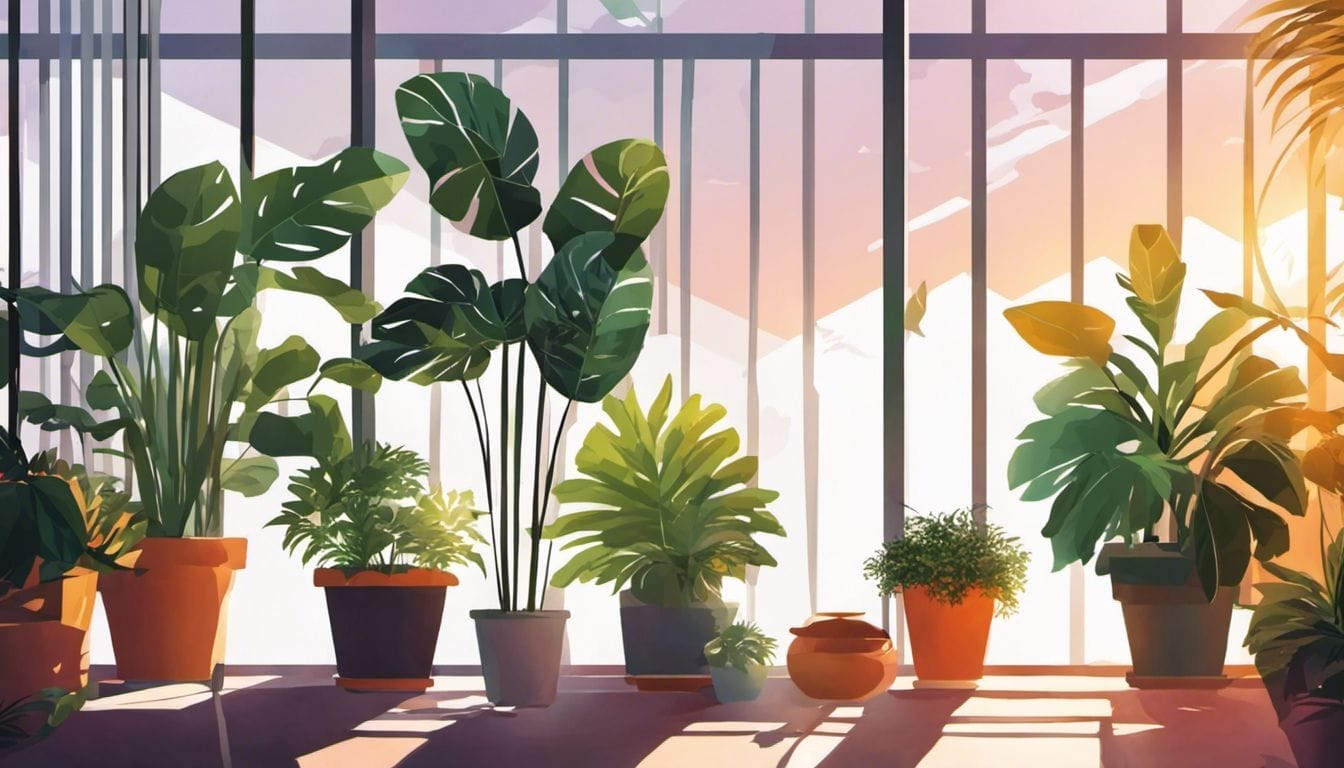 A variety of wind-resistant potted plants on a balcony.