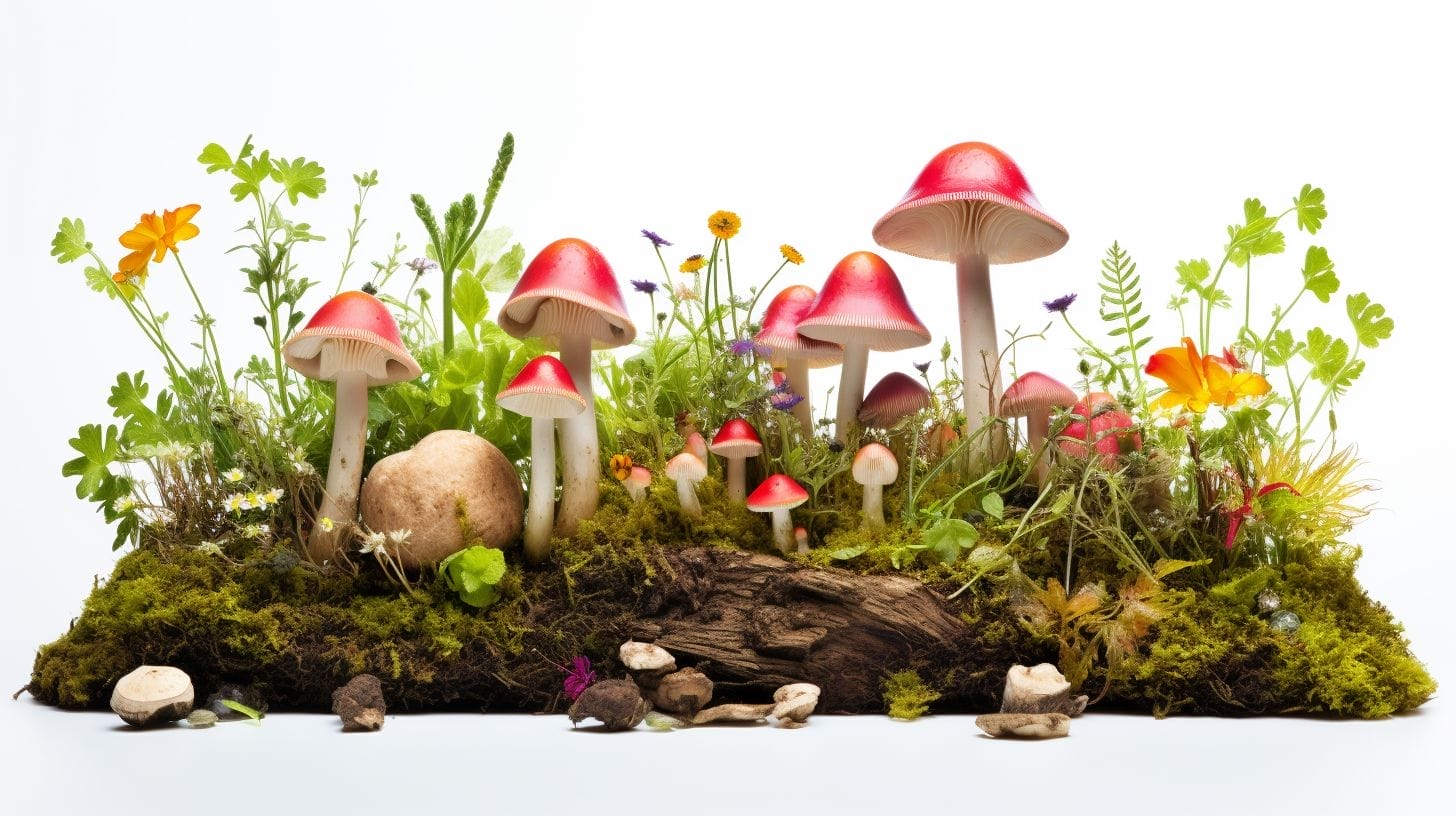 A vibrant garden growing from nutrient-rich mushroom compost