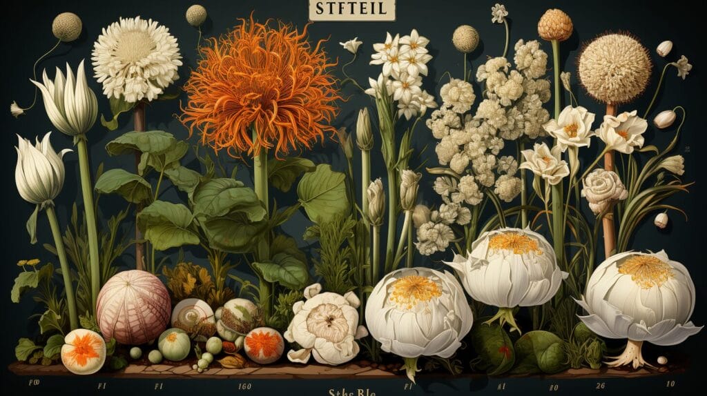Calendar with autumn symbols and gardener planting garlic in Zone 7.