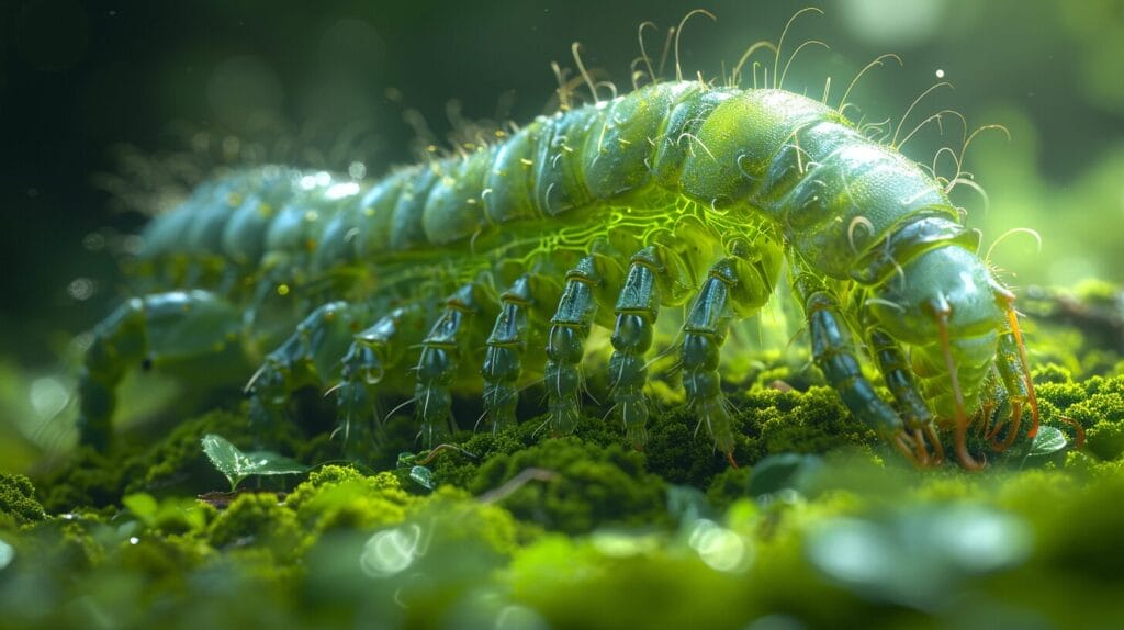 Centipede covered in neem oil, writhing in pain.