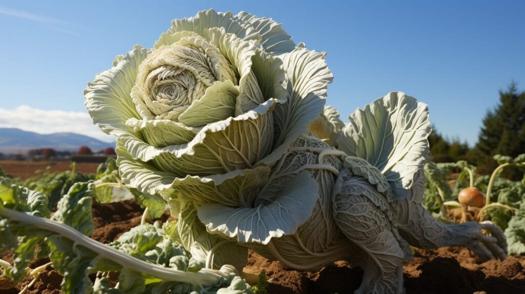 Flourishing cabbage patch with netting and natural predators.
