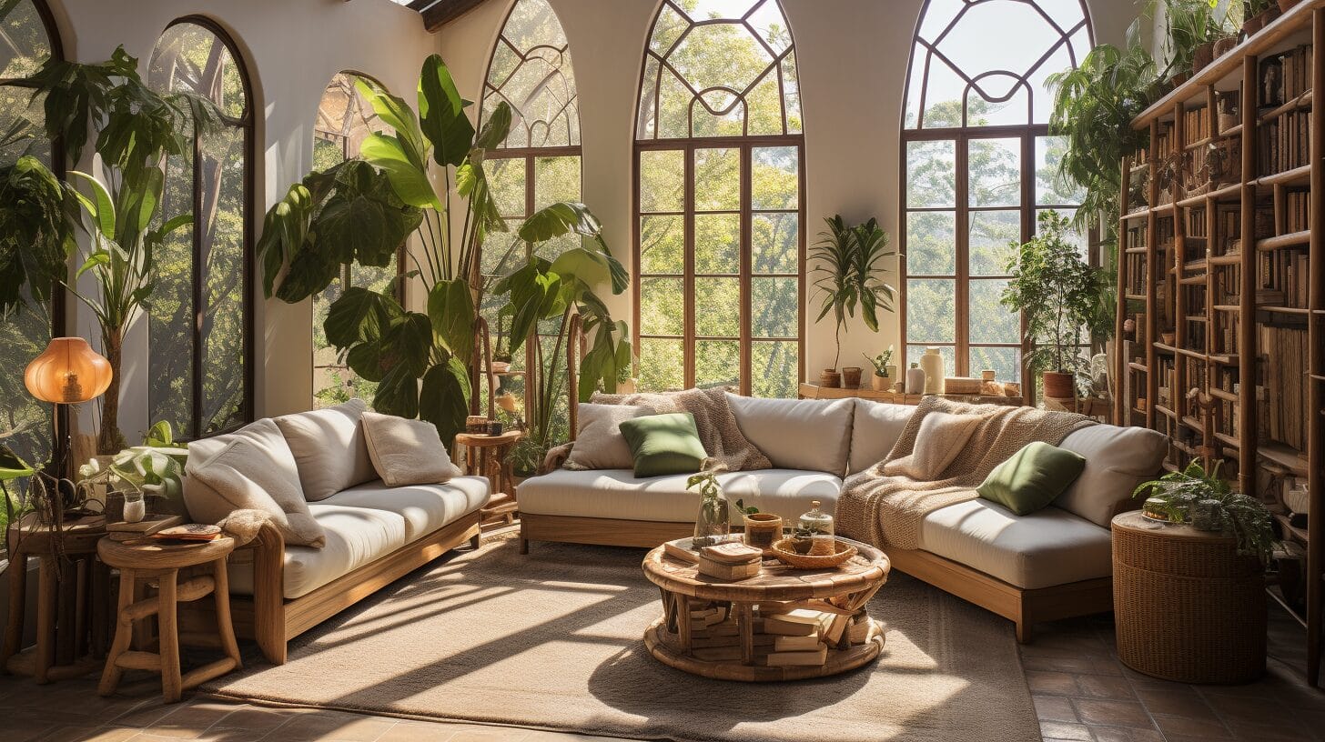 Sunlit room with Monstera, Fiddle Leaf Fig, and Bird of Paradise plants.