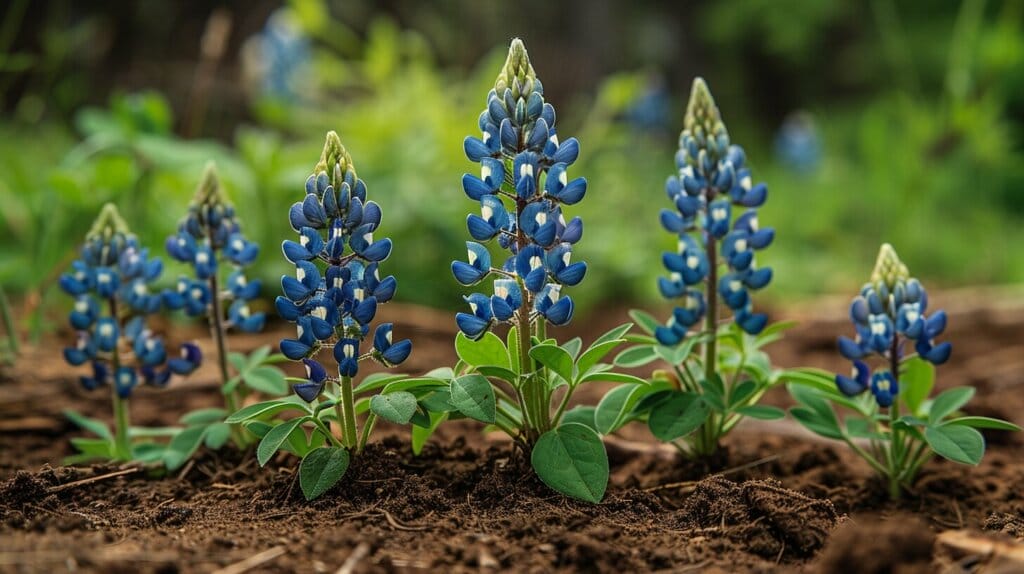 Calendar with planting dates and bluebonnet seedling stages. Is it too late to plant bluebonnet seeds?
