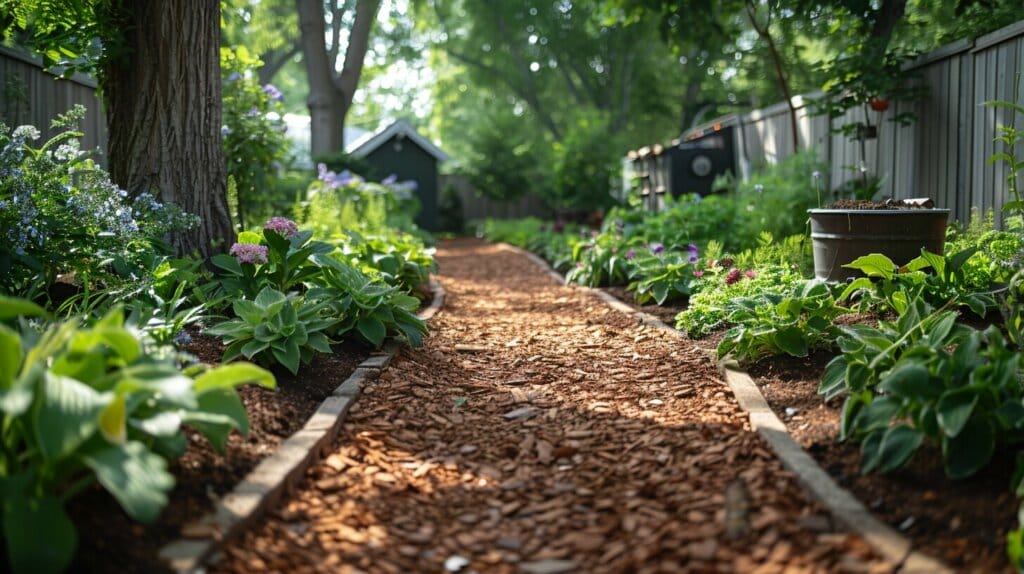 Diverse garden with compost and mulch