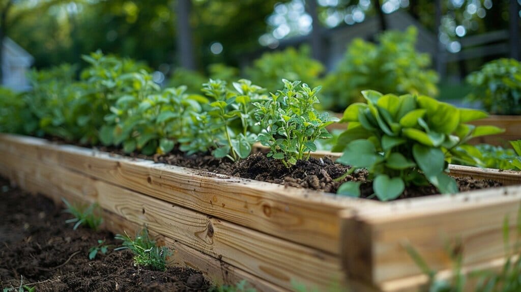 Garden bed with compost, mulch, and organic matter
