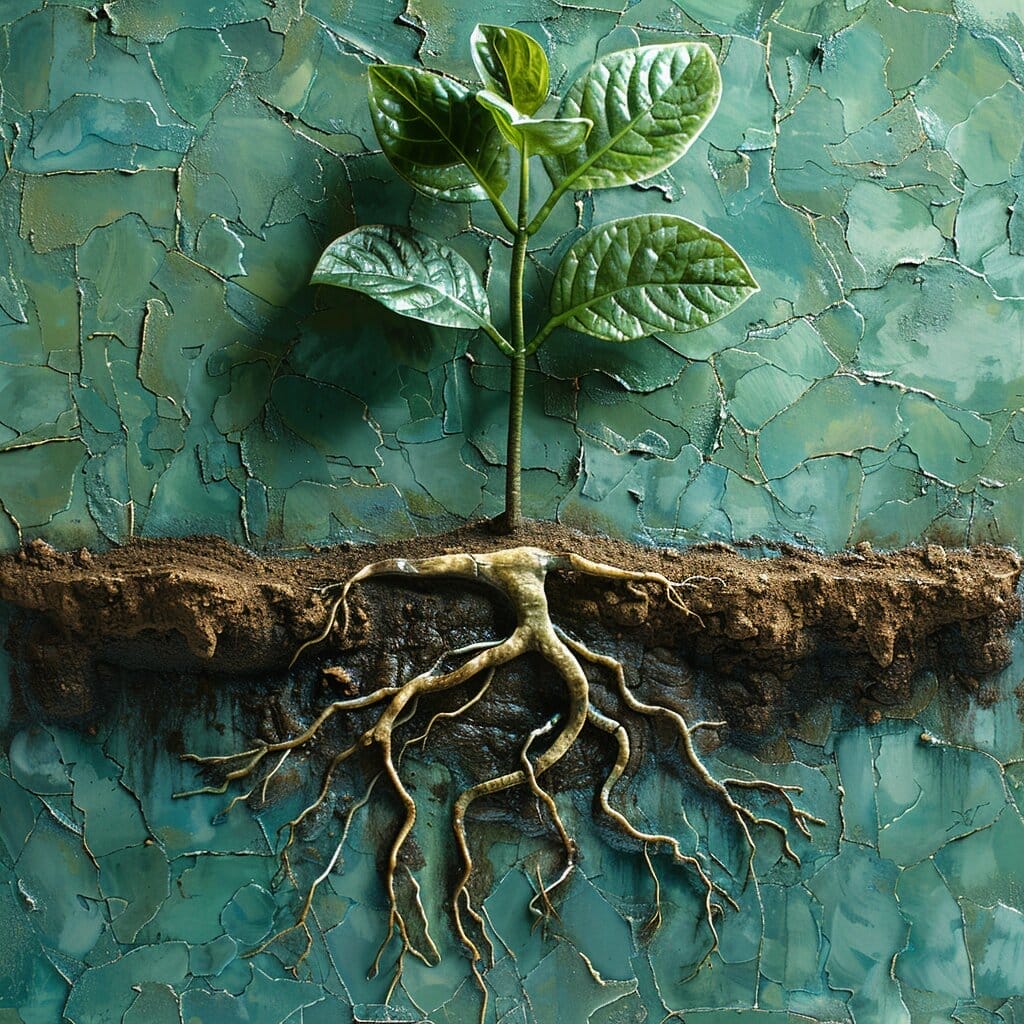 Plant roots absorbing water from soil 1
