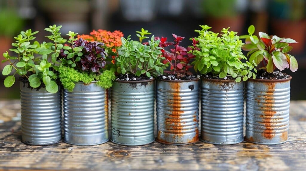 Step-by-step guide image for creating DIY tin can planters for Zebra plants.  Tin cans as planters