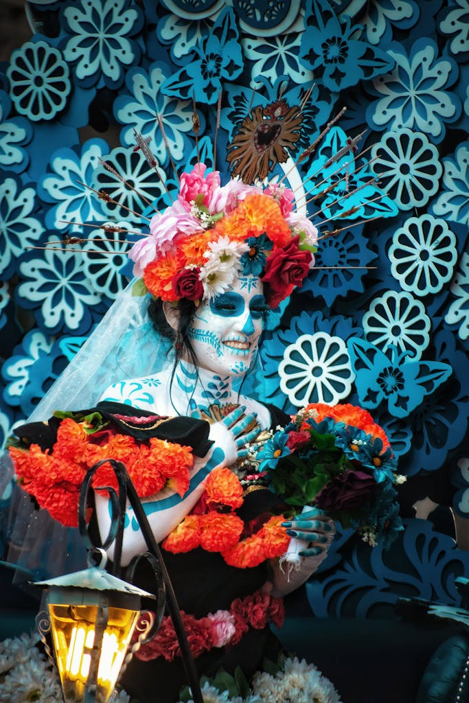 Woman in Catrina Costume with Marigolds. zone 9a planting guide flowers